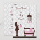 ダマスク赤ちゃんシャワー：女の子：招待状 招待状 (正面/裏面)