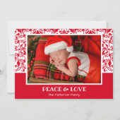 ダマスク赤と白クリスマスフォトホリデーカード シーズンカード (正面)