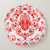 ダマスク赤と白フローラパタエレガントーン ラウンドクッション (裏面)