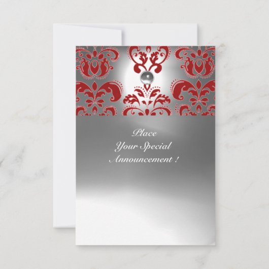 ダマスク赤と白玉石モノグラム 案内状 (裏面)