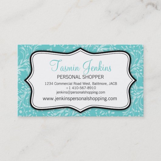 ダマスク野草毎日ティール(緑がかった色)名刺 名刺 (正面)