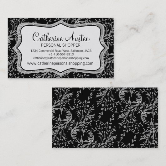 ダマスク野草毎日ブラック名刺 名刺 (正面/裏面)