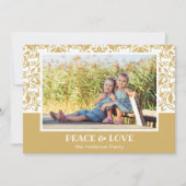 ダマスク金ゴールドと白いクリスマスフォト シーズンカード (正面)