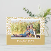 ダマスク金ゴールドと白いクリスマスフォト シーズンカード (スタンド正面)