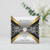 ダマスク金ゴールドブラックシルバーダイヤモンドバースデーパーティー2 招待状 (スタンド正面)