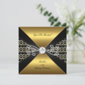ダマスク金ゴールドブラックダイヤモンドジェムバースデーパーティー 招待状 (スタンド正面)