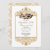 ダマスク金ゴールド仮装ボール50th誕生日インビタット 招待状 (正面/裏面)