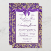 ダマスク金ゴールド王室のとパープル招待状結婚ズ 招待状 (正面/裏面)