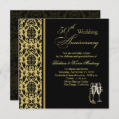 ダマスク黒に金 50周年記念結婚式 招待状 (正面/裏面)