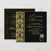 ダマスク黒に金 55周年結婚記念日 招待状 (正面/裏面)