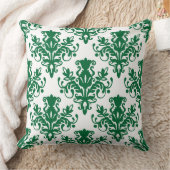 ダマスク02パターン – 森の緑(白) クッション (ブランケット)