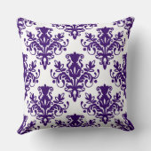 ダマスク02パターン – 深い紫オン白 クッション (裏面)