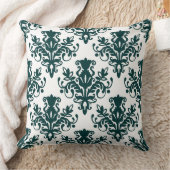 ダマスク02パターン – 白に濃い苔の緑 クッション (ブランケット)
