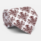 ダマスク02パターン – 白に濃い茶色 ネクタイ (ロール)