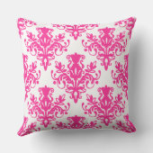 ダマスク02パターン – 白のホットピンク クッション (裏面)