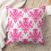 ダマスク02パターン – 白のホットピンク クッション (ブランケット)