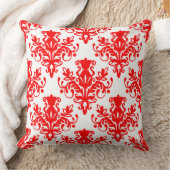 ダマスク02パターン – 白の赤 クッション (ブランケット)