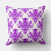 ダマスク02パターン - 白地に紫 クッション (裏面)