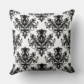 ダマスク02パターン – 黒（白） クッション (裏面)