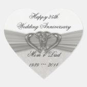 ダマスク25結婚周年記念ステッカー ハートシール (正面)