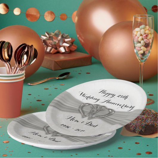 ダマスク25結婚周年記念紙プレート ペーパープレート (複数)