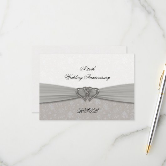 ダマスク25結婚周年記念RSVP 出欠カード (正面/裏面インサイチュ)