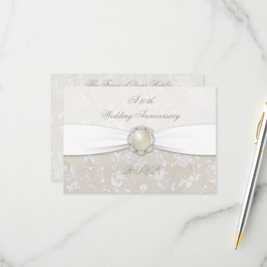 ダマスク30周年結婚RSVP 出欠カード (正面/裏面インサイチュ)