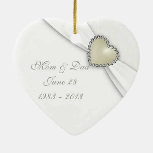 ダマスク30結婚周年記念ハートオーナメント セラミックオーナメント (裏面)