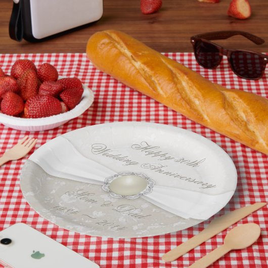 ダマスク30結婚周年記念紙プレート ペーパープレート (ピクニック)