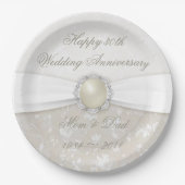 ダマスク30結婚周年記念紙プレート ペーパープレート (正面)