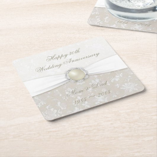 ダマスク30th結婚周年記念コースター スクエアペーパーコースター (アングル)