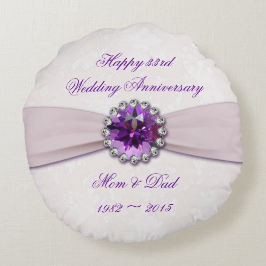 ダマスク33結婚周年記念ラウンド装飾用クッション ラウンドクッション (裏面)