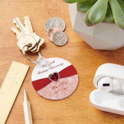 ダマスク40周年結婚デザイン キーホルダー (デスク)