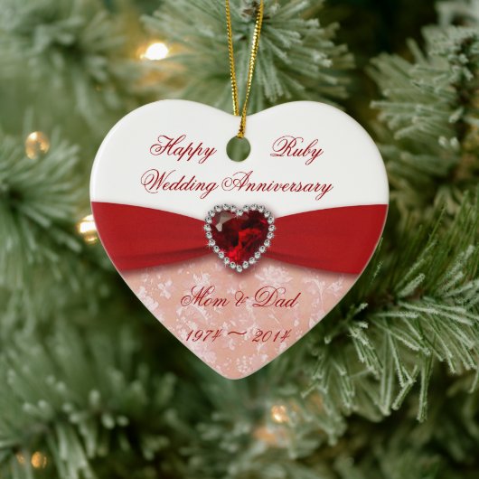 ダマスク40周年結婚デザイン セラミックオーナメント (ツリー)