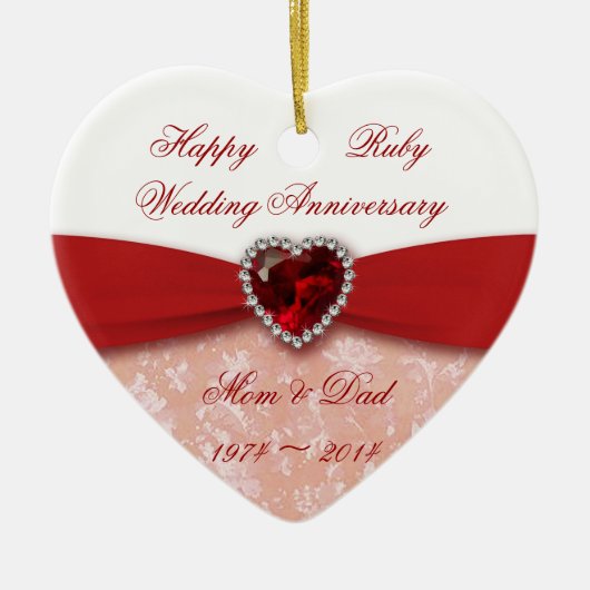 ダマスク40周年結婚デザイン セラミックオーナメント (正面)