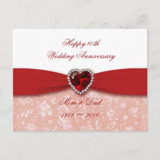 ダマスク40周年結婚デザイン ポストカード (正面)