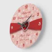 ダマスク40周年結婚デザイン ラージ壁時計 (傾斜)