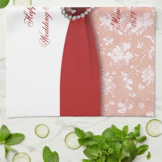 ダマスク40周年記結婚念デザイン キッチンタオル (折り畳み)