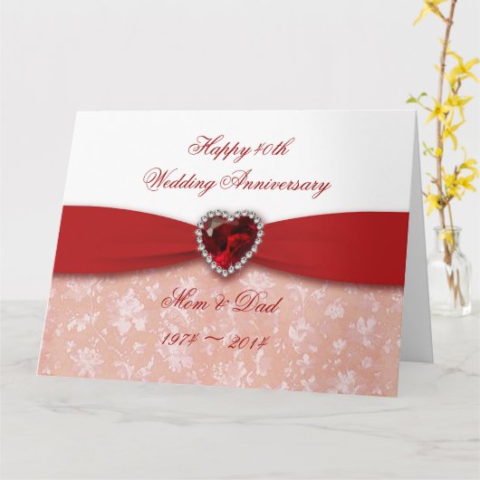 ダマスク40結婚年記念日8.5×11 カード (黄色い花)