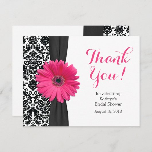 ダマスク・ガーベラのウェディングシャワーの感謝カード | デイジー サンキューカード (正面/裏面)