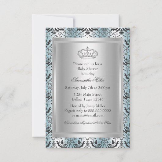 ダマスク&クラウンプリンスベビーシャワー招待状 招待状 (裏面)