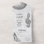 ダマスク、シルバースティレット、ミュージック&ディスコボール40th オールインワン招待状 (内側)