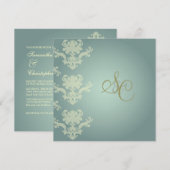 ダマスク + シルバー ブルー / 結婚式の招待状 招待状 (正面/裏面)