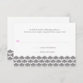 ダマスク シンプル ブラック ピンク ウェディング 返信 (正面/裏面)