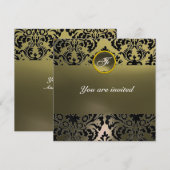 ダマスク ジェム ストーン モノグラム グレー 招待状 (正面/裏面)