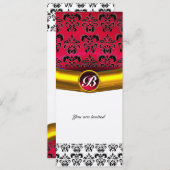 ダマスク ジェム ストーン モノグラム ゴールド レッド ワインレッド 招待状 (正面/裏面)