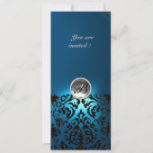 ダマスク ジェム ストーン モノグラム 白 青 ティール 招待状 (正面)