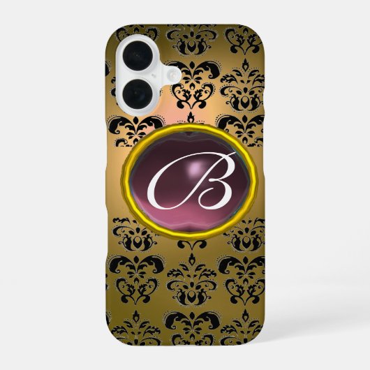 ダマスク ジェム モノグラム 黄色 黒 紫 iPhone 16ケース (裏面)