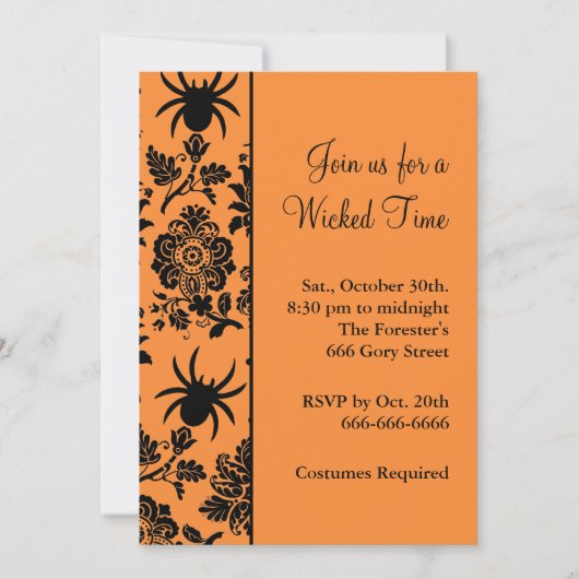 ダマスク・スパイダー・ハロウィン招待状 招待状 (正面)