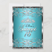 ダマスク&ダイアモンドティアラブルーシルバースウィート16招待状 招待状 (正面)